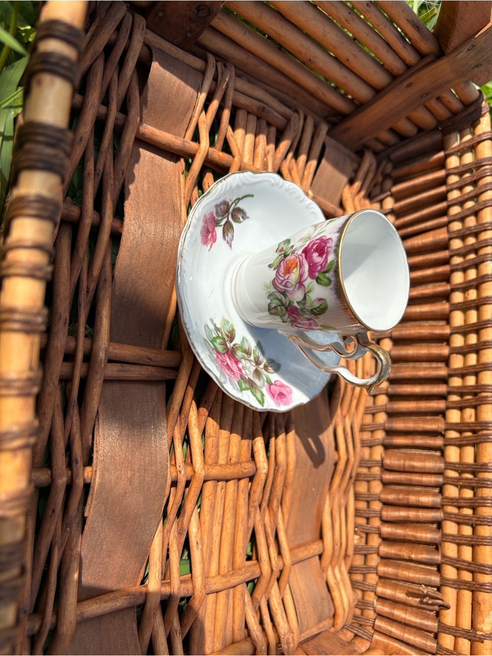 Source Unknown White Floral Gold-Trim Porcelain Demitasse Cup & Saucer